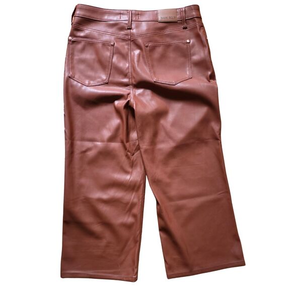 NWT Judy Blue 13/31 Faux Leather Pants Tummy Control Wide Leg Crop Camel Brown - Picture 4 of 14
